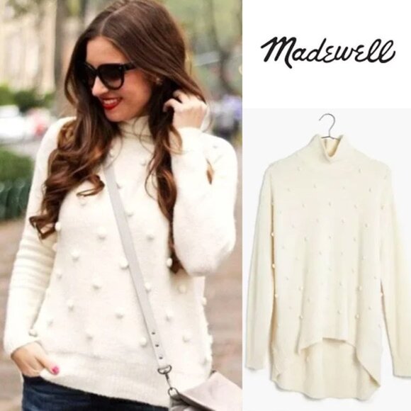 Madewell Snow Globe Bobble Turtleneck Sweater Wool Alpaca Blend Ivory Cream S - Picture 12 of 13